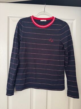 rag & bone Navy Long-Sleeve Stripe Tee with Red Trim